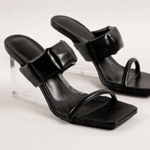 SHEIN Double Strap Square Toe See Through Wedge Sandals Black 7 New